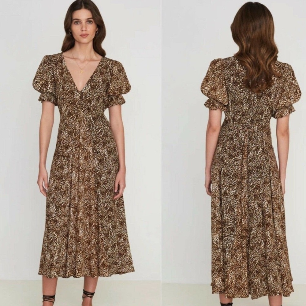Faithfull the Brand Maggie Midi Dress in the Charlie Leopard Print - Picture 2 of 10